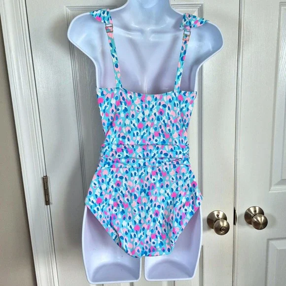 Lilly Pulitzer Delphie one-piece blue pink leopard spot print swimsuit womens 2 - Picture 8 of 13